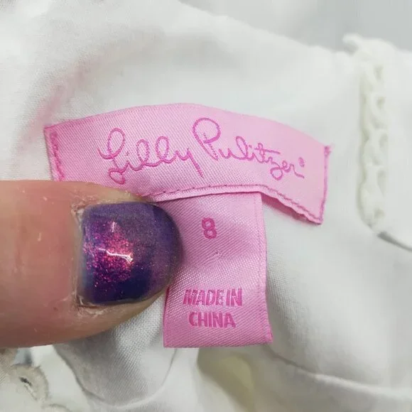 Lilly Pulitzer White Lace Sleeveless Sundress Size 8 Sheath Beach Wedding Silk - Picture 15 of 16